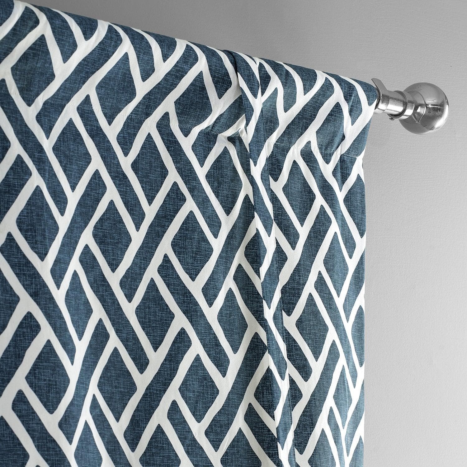 Martinique Blue Printed Cotton Tie-Up Window Shade - HalfPriceDrapes.com