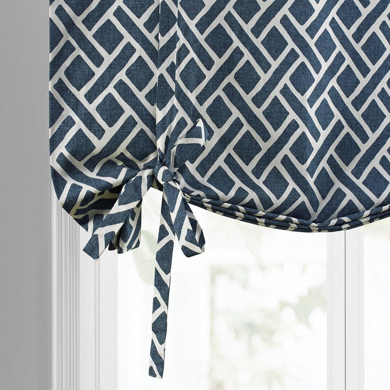 Martinique Blue Printed Cotton Tie-Up Window Shade - HalfPriceDrapes.com