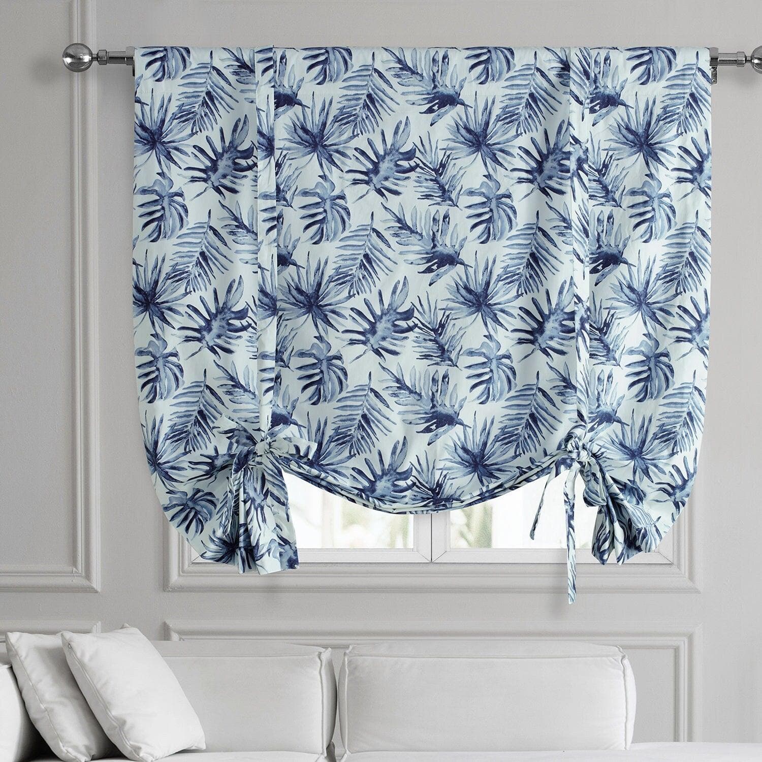 Artemis Blue Printed Cotton Tie-Up Window Shade