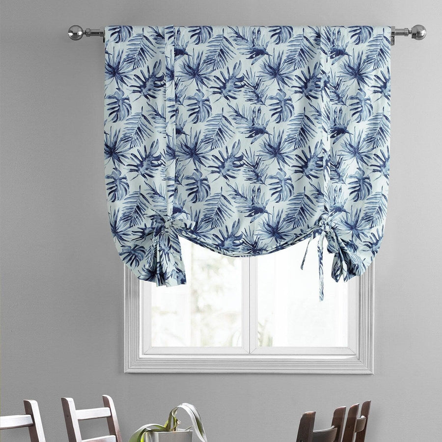 Artemis Blue Printed Cotton Tie-Up Window Shade