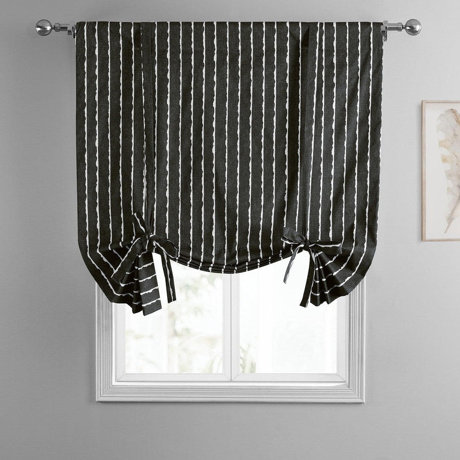 Sharkskin Black Solid Printed Cotton Tie-Up Window Shade