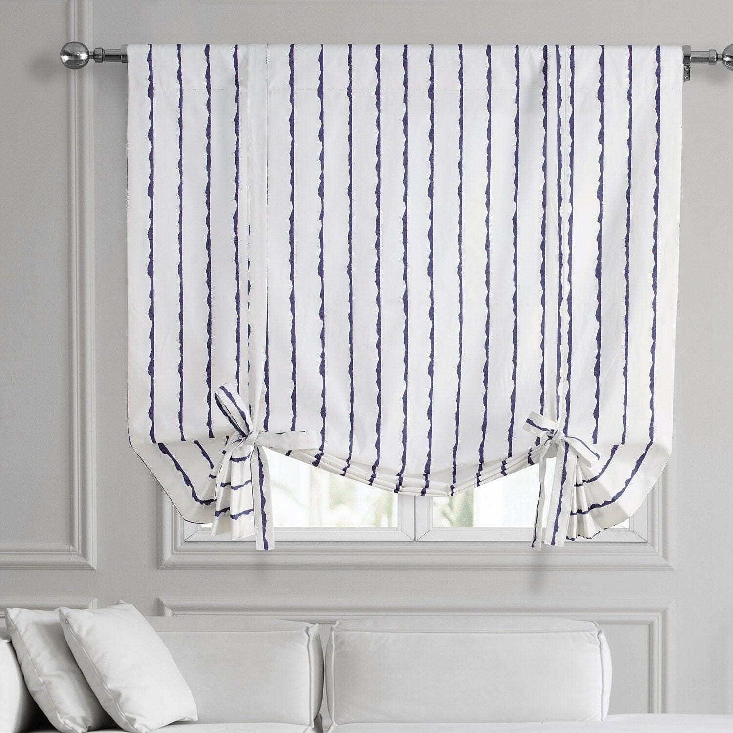 Sharkskin Blue Striped Printed Cotton Tie-Up Window Shade
