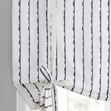 Sharkskin Blue Striped Printed Cotton Tie-Up Window Shade