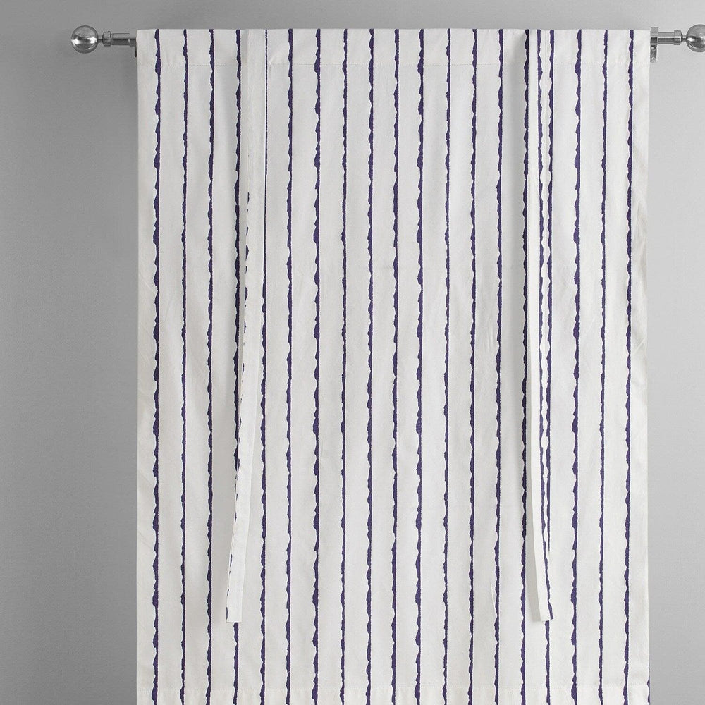 Sharkskin Blue Striped Printed Cotton Tie-Up Window Shade