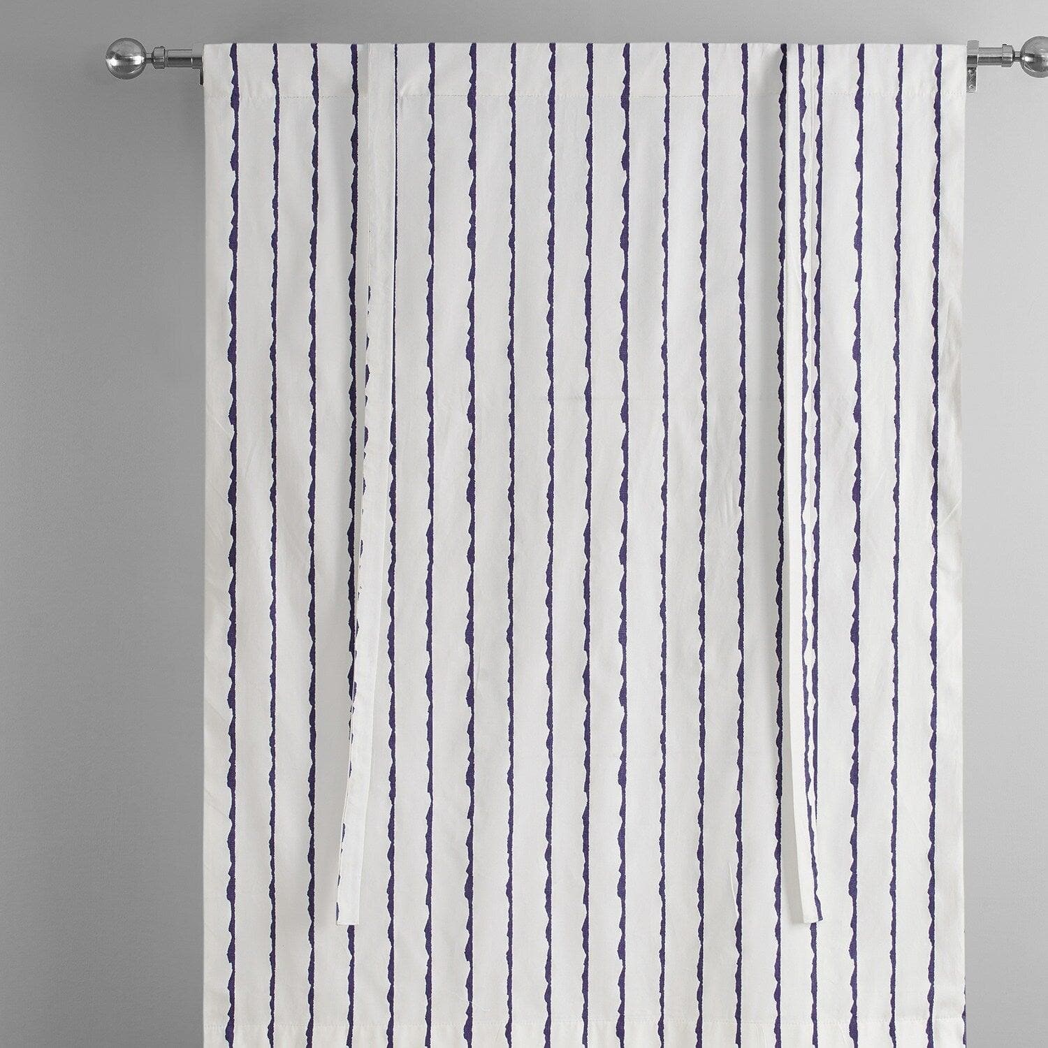 Sharkskin Blue Striped Printed Cotton Tie-Up Window Shade