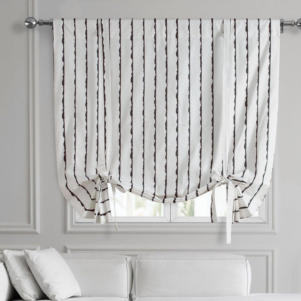 Sharkskin Black Striped Printed Cotton Tie-Up Window Shade
