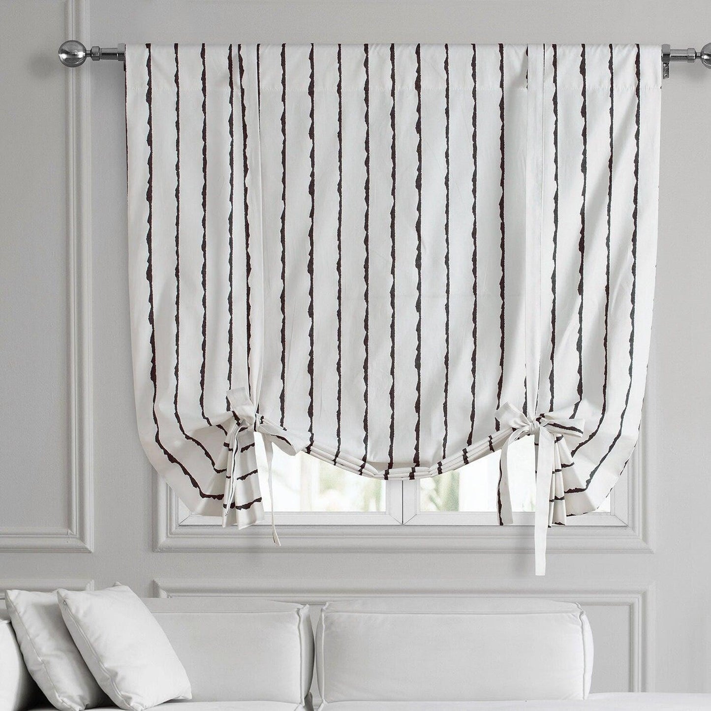 Sharkskin Black Striped Printed Cotton Tie-Up Window Shade