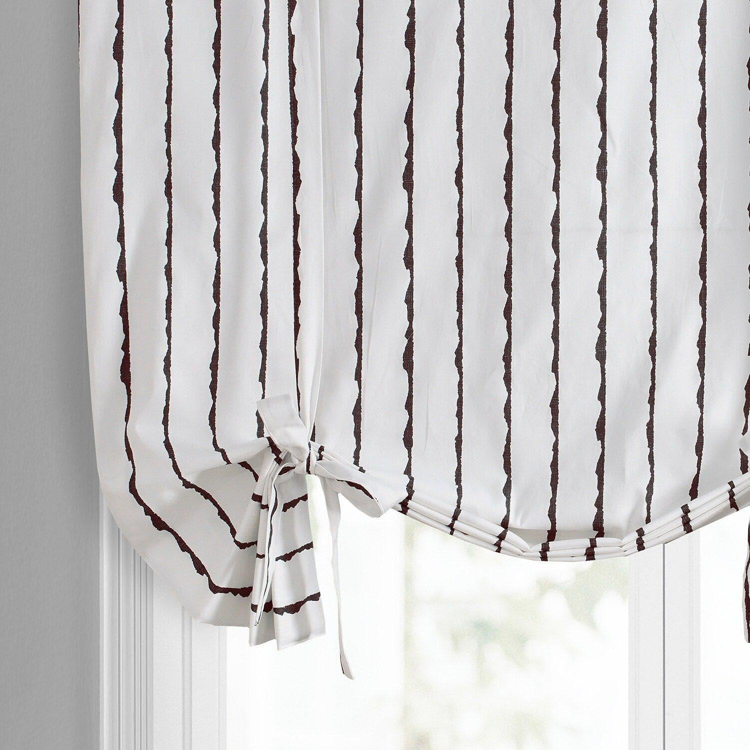 Sharkskin Black Striped Printed Cotton Tie-Up Window Shade