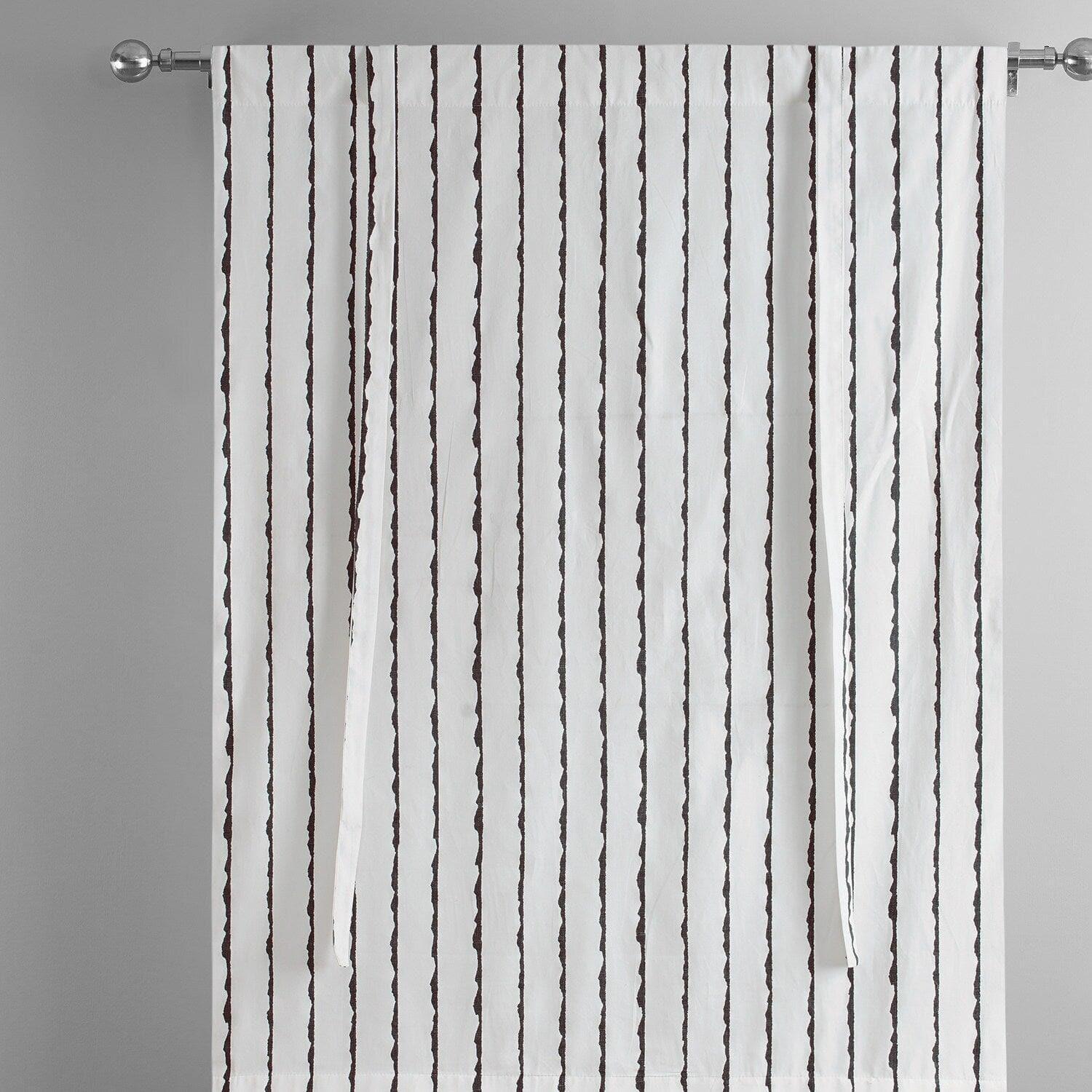 Sharkskin Black Striped Printed Cotton Tie-Up Window Shade