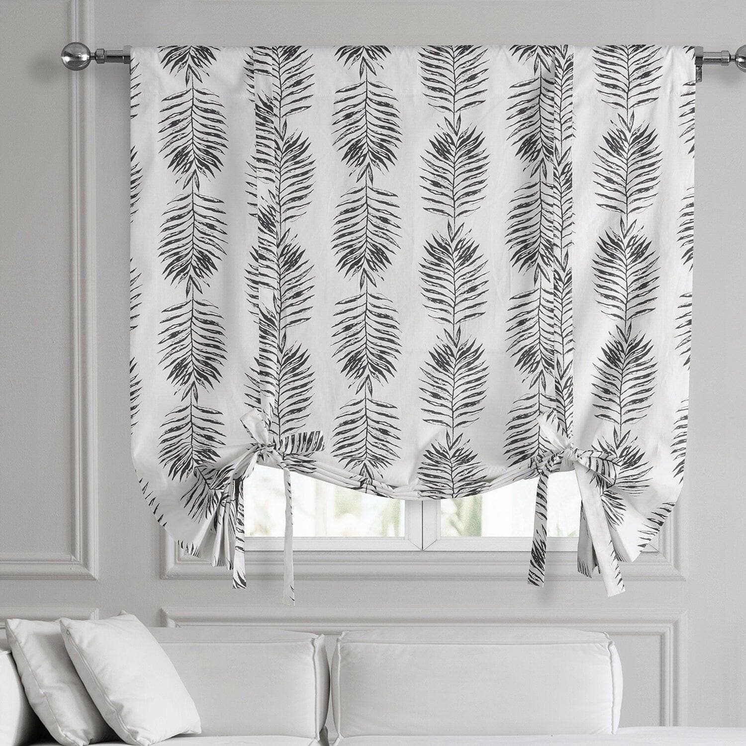 Sago Black Ink Printed Cotton Tie-Up Window Shade