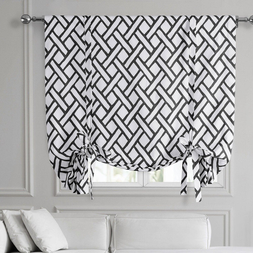 Garden Path Black Printed Cotton Tie-Up Window Shade