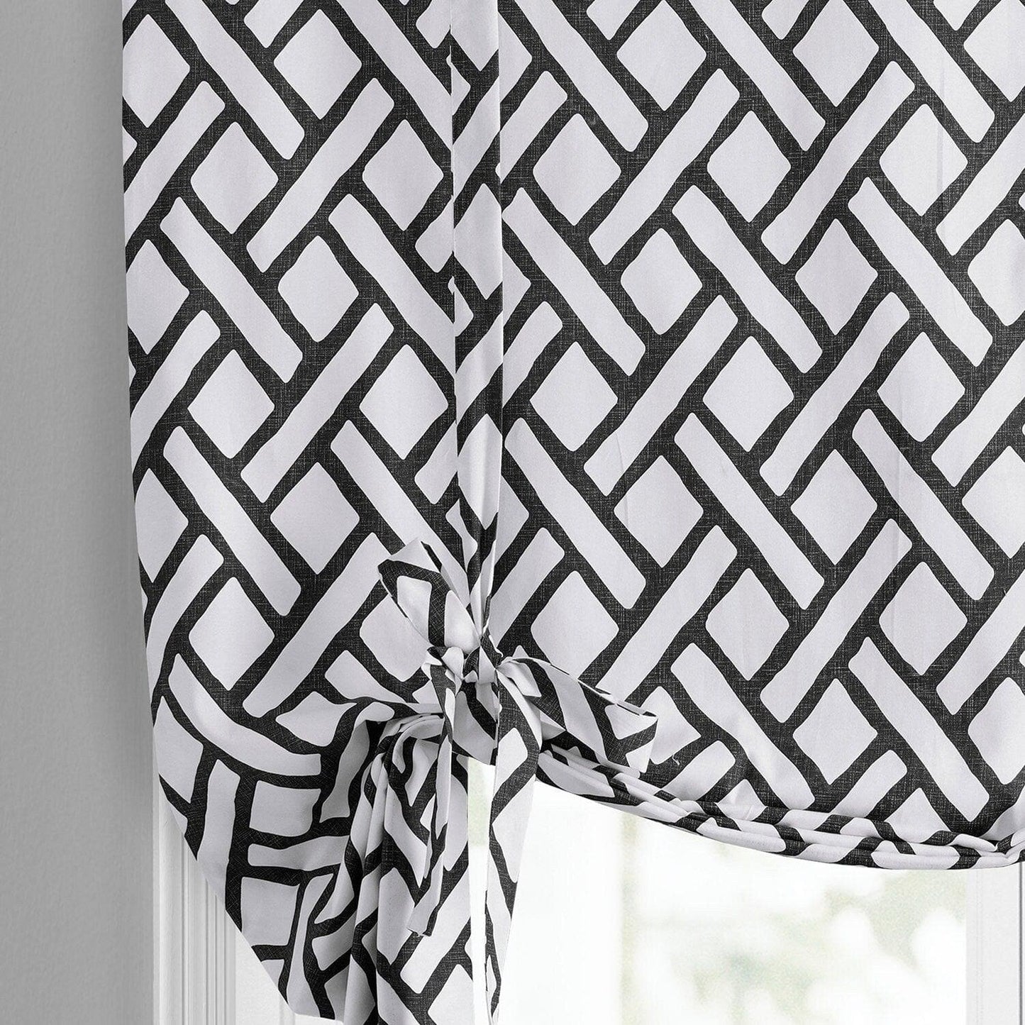 Garden Path Black Printed Cotton Tie-Up Window Shade