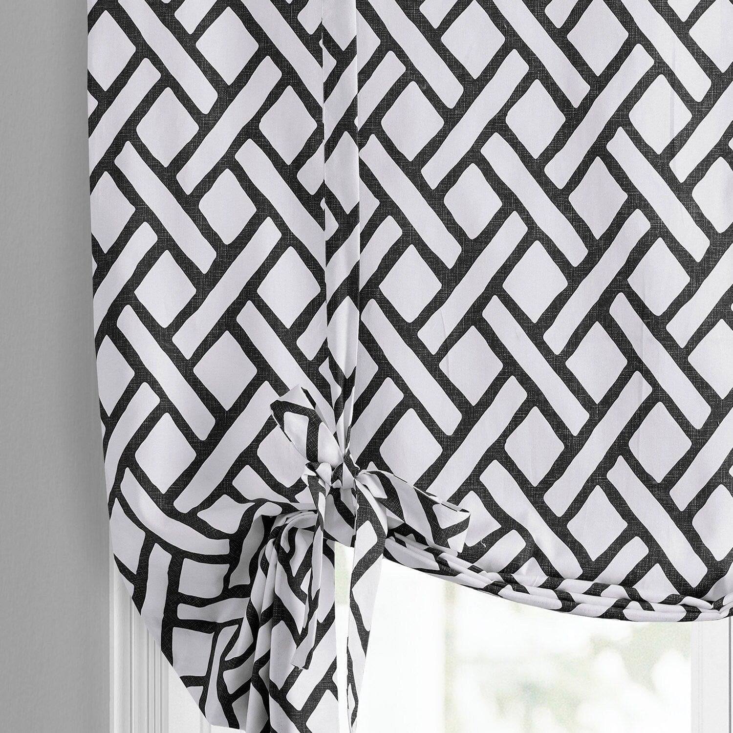 Garden Path Black Printed Cotton Tie-Up Window Shade