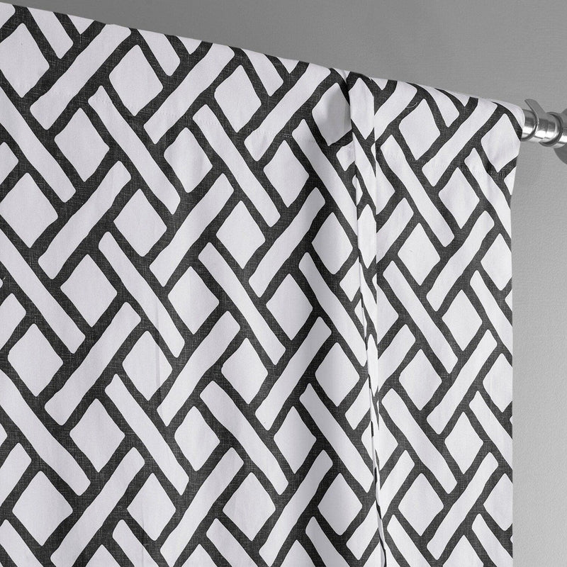 Garden Path Black Printed Cotton Tie-Up Window Shade