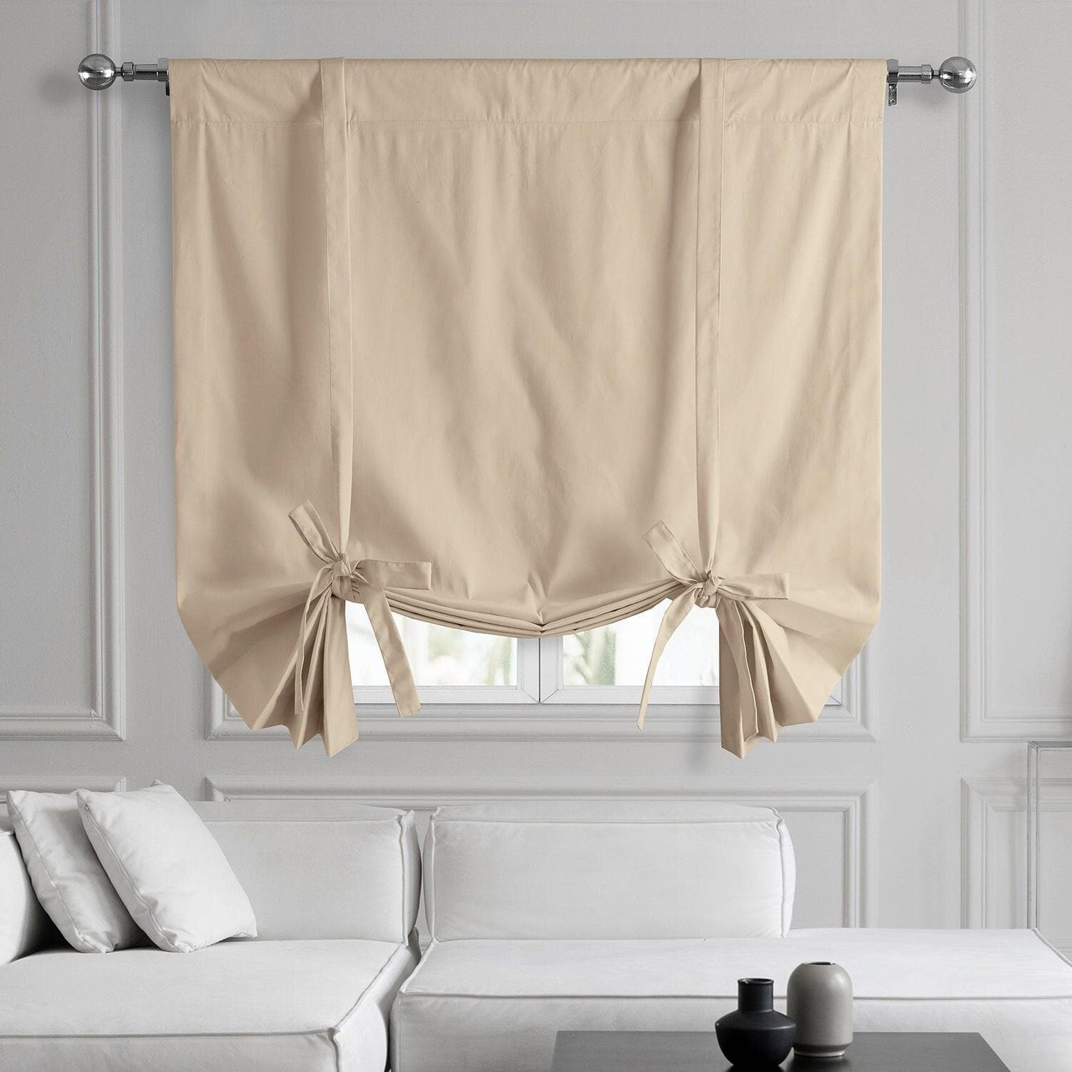 English Cream Solid Cotton Tie-Up Window Shade