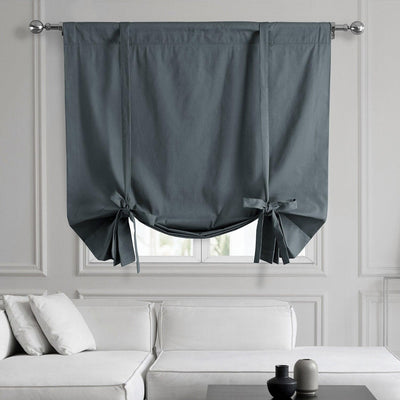Business Grey Solid Cotton Room Darkening Tie-Up Window Shade