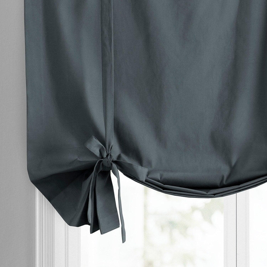 Business Grey Solid Cotton Tie-Up Window Shade