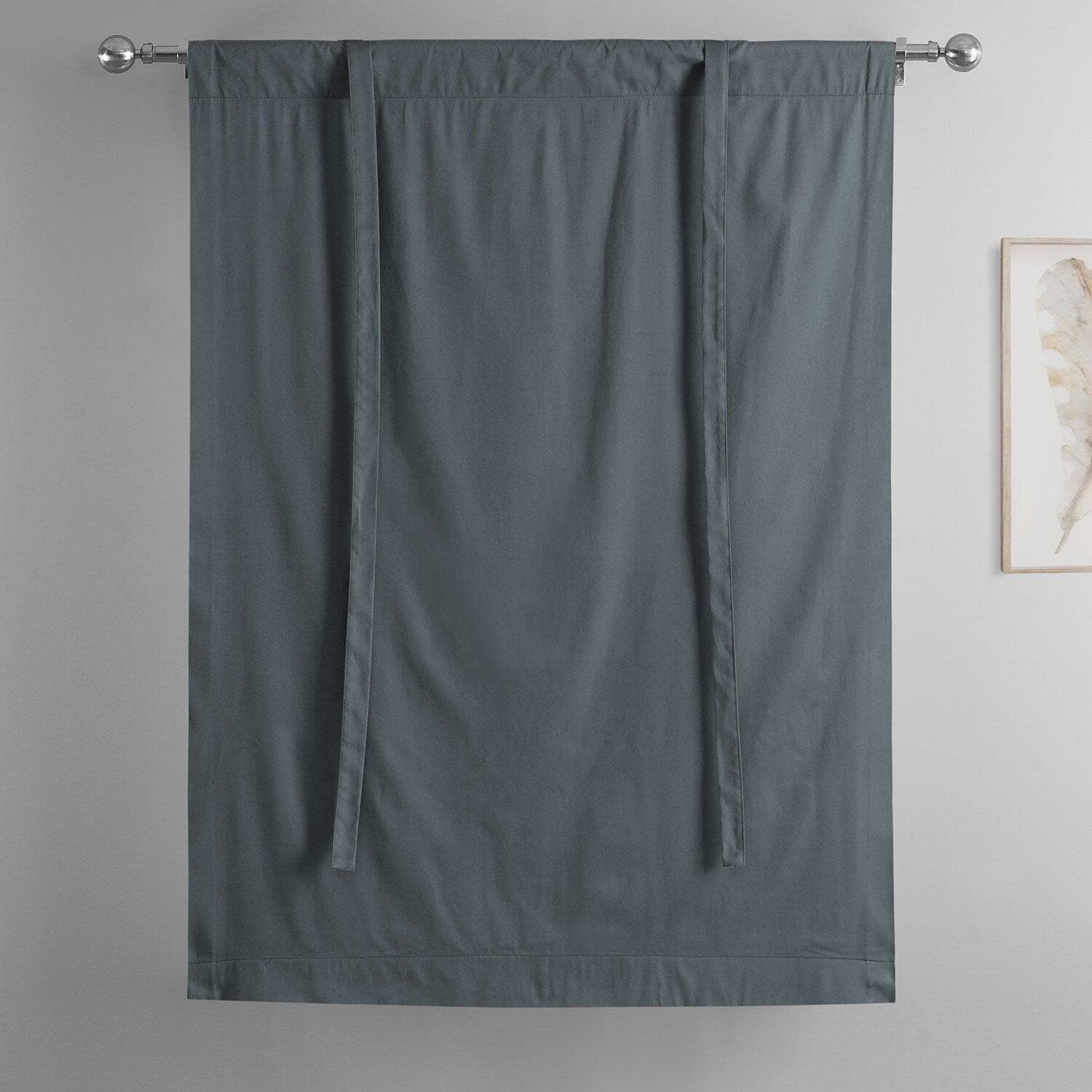 Business Grey Solid Cotton Tie-Up Window Shade