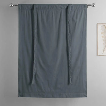 Business Grey Solid Cotton Tie-Up Window Shade