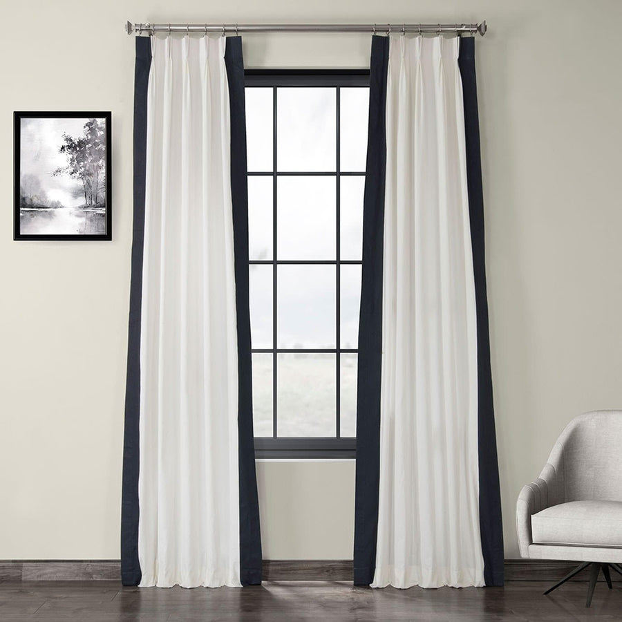 Fresh Popcorn & Polo Navy French Pleat Vertical Printed Cotton Curtain