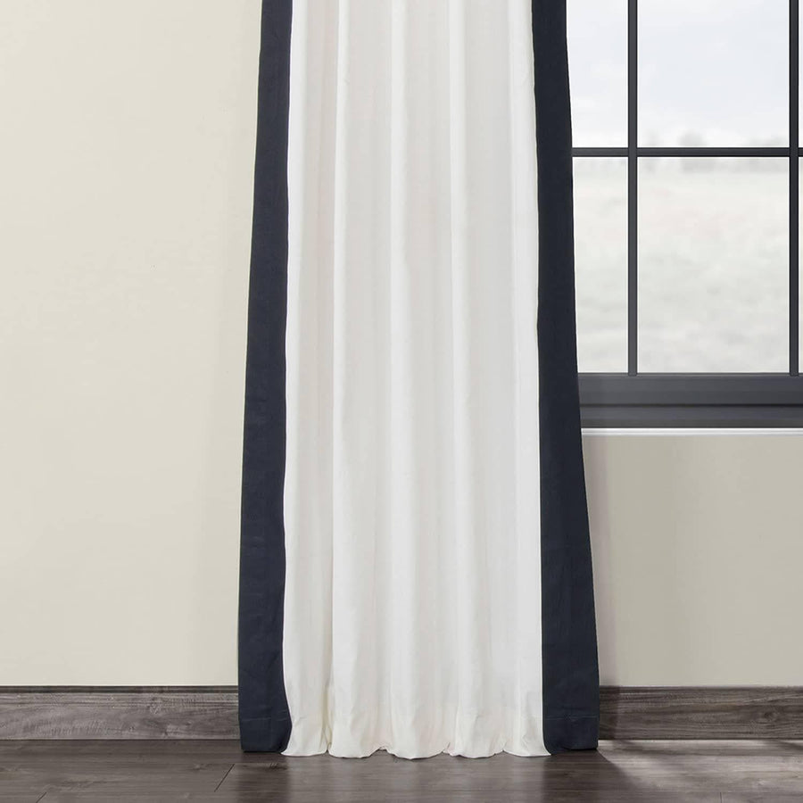 Fresh Popcorn & Polo Navy French Pleat Vertical Printed Cotton Curtain