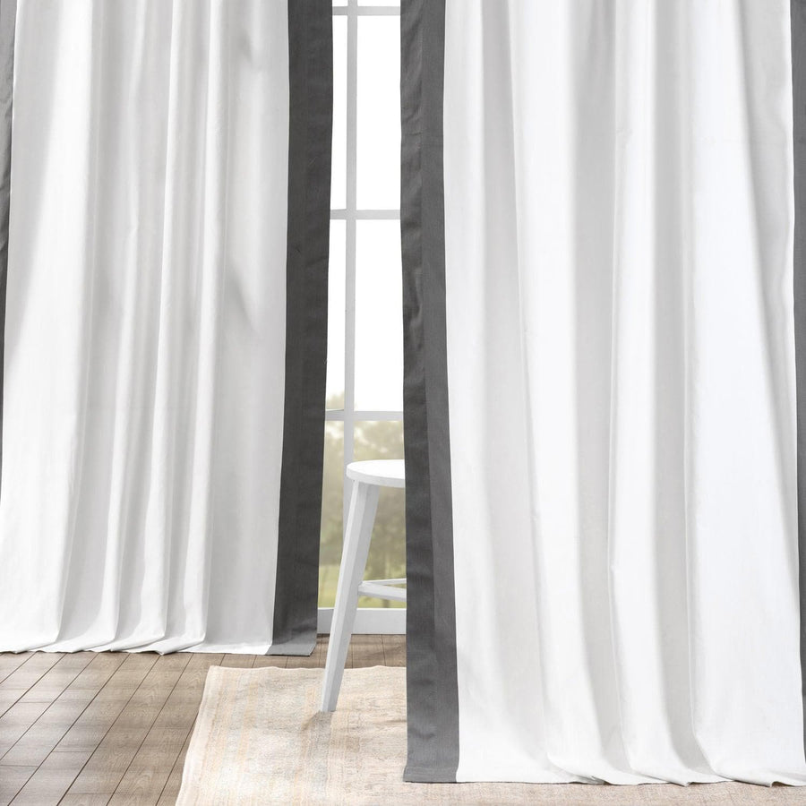 Fresh Popcorn & Millstone Grey Vertical Printed Cotton Curtain