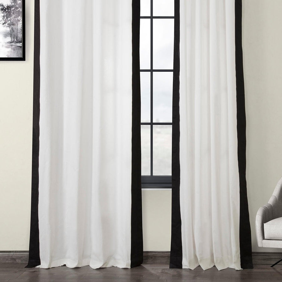 Fresh Popcorn & Black French Pleat Vertical Printed Cotton Curtain
