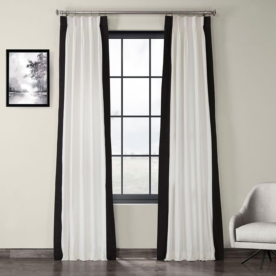 Fresh Popcorn & Black French Pleat Vertical Printed Cotton Curtain