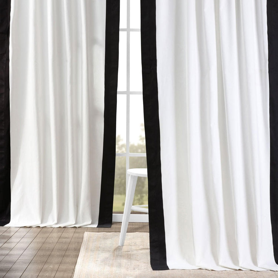 Fresh Popcorn & Black Vertical Printed Cotton Curtain