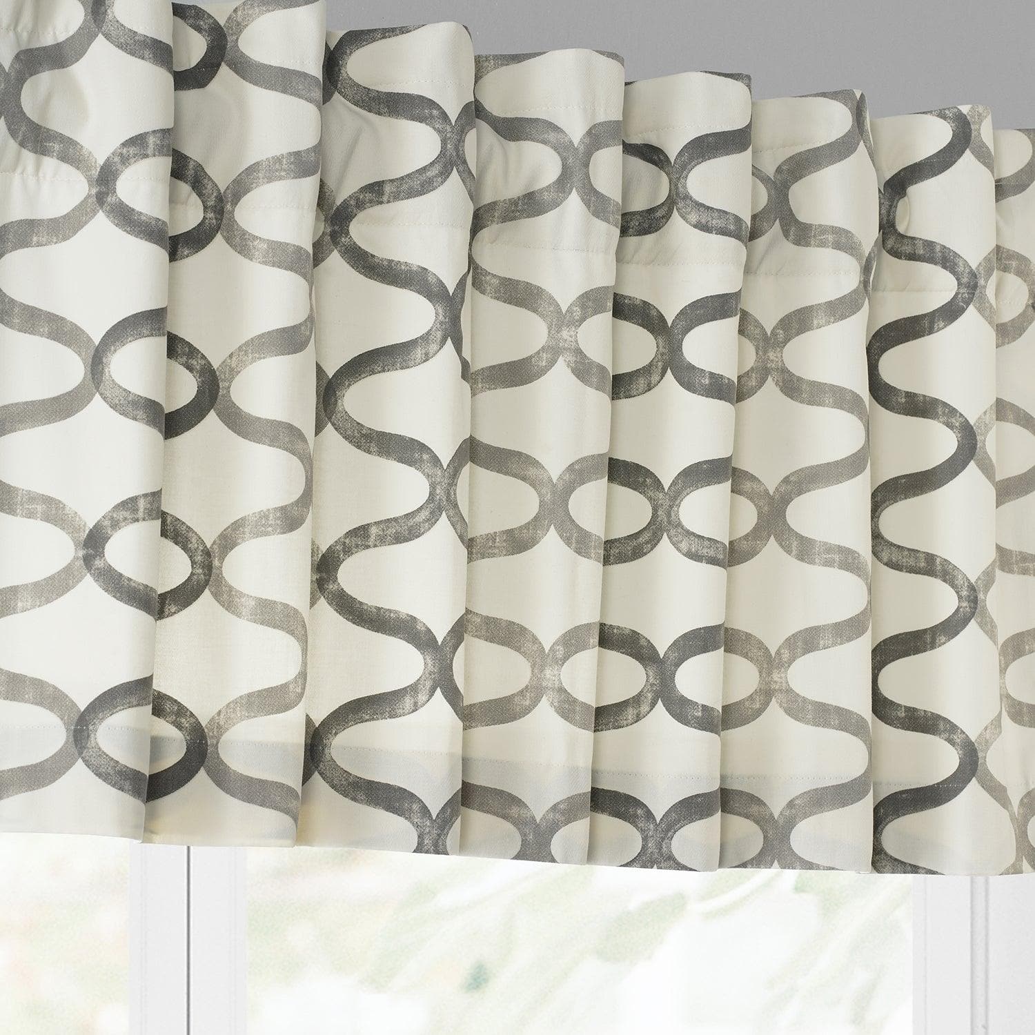 Illusions Silver Grey Printed Cotton Window Valance - HalfPriceDrapes.com