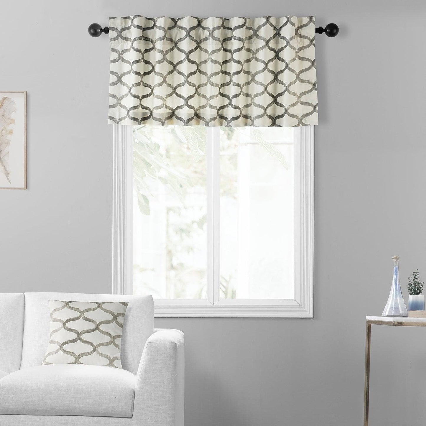Illusions Silver Grey Printed Cotton Window Valance - HalfPriceDrapes.com