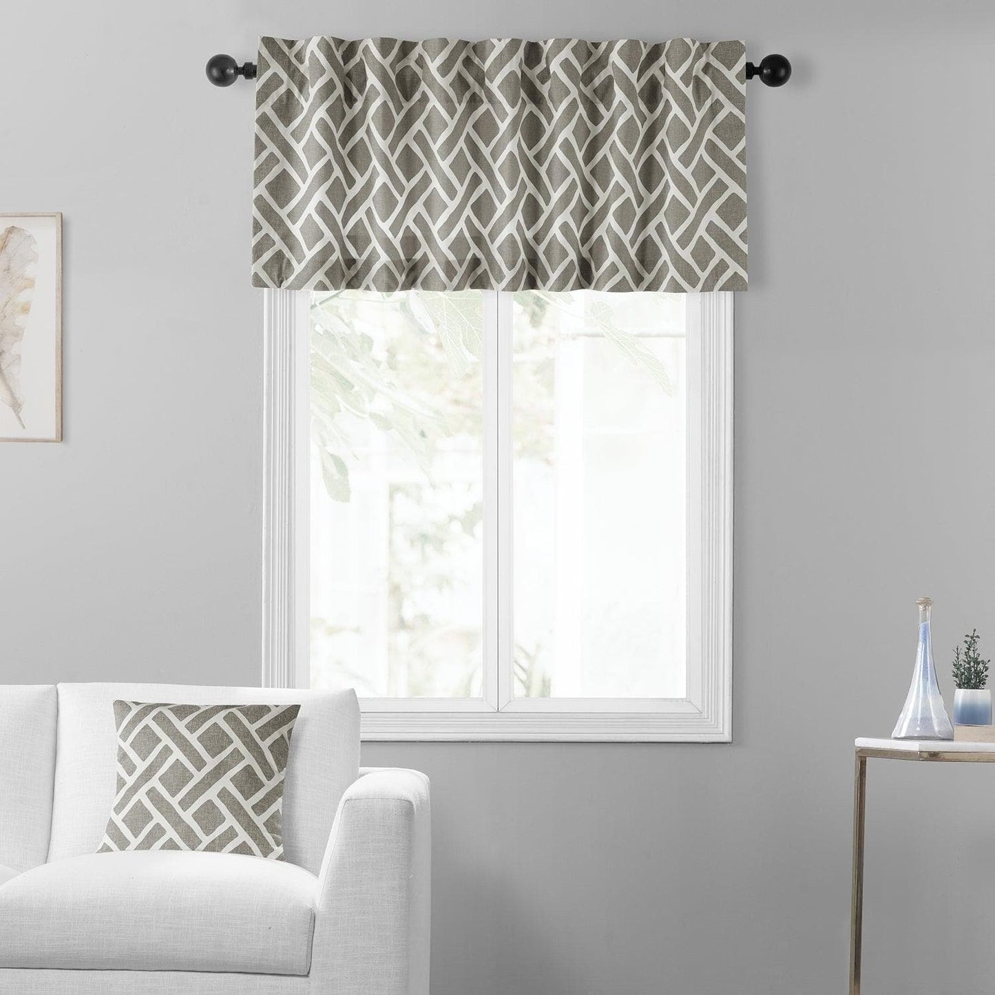 Martinique Taupe Printed Cotton Window Valance - HalfPriceDrapes.com