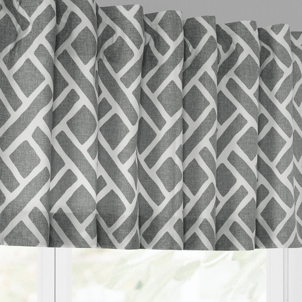 Martinique Grey Printed Cotton Window Valance - HalfPriceDrapes.com