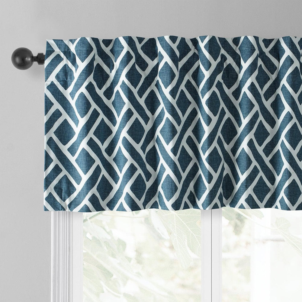 Martinique Blue Printed Cotton Window Valance - HalfPriceDrapes.com