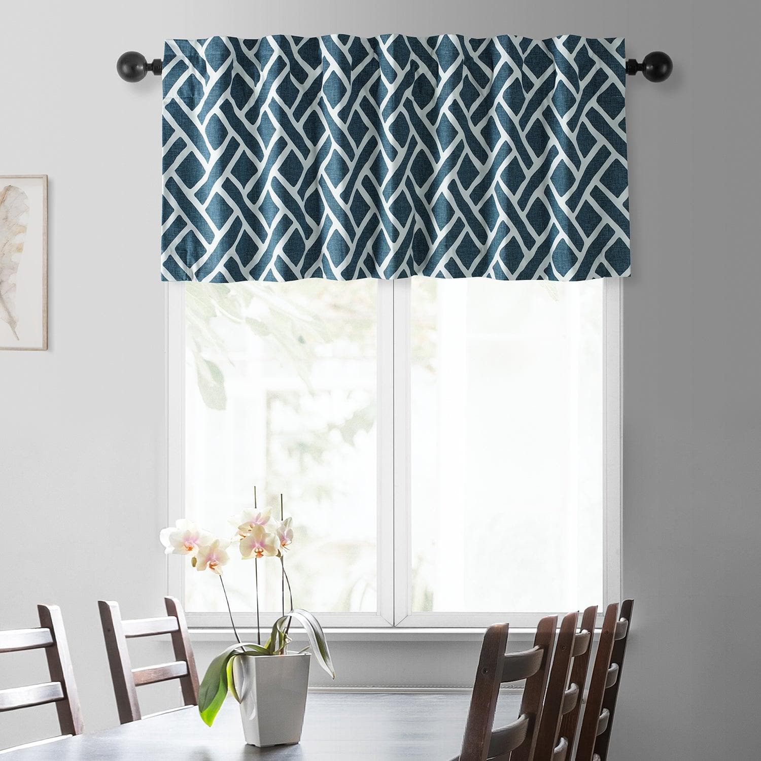 Martinique Blue Printed Cotton Window Valance - HalfPriceDrapes.com