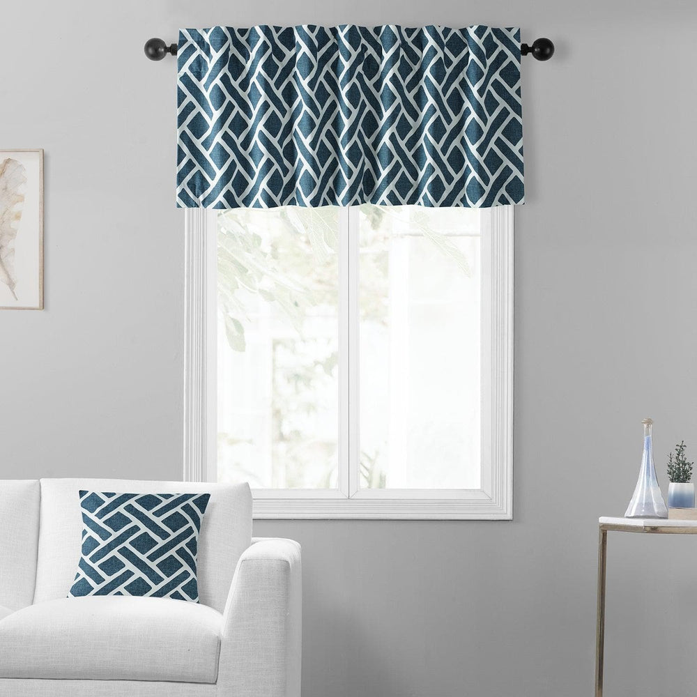 Martinique Blue Printed Cotton Window Valance - HalfPriceDrapes.com