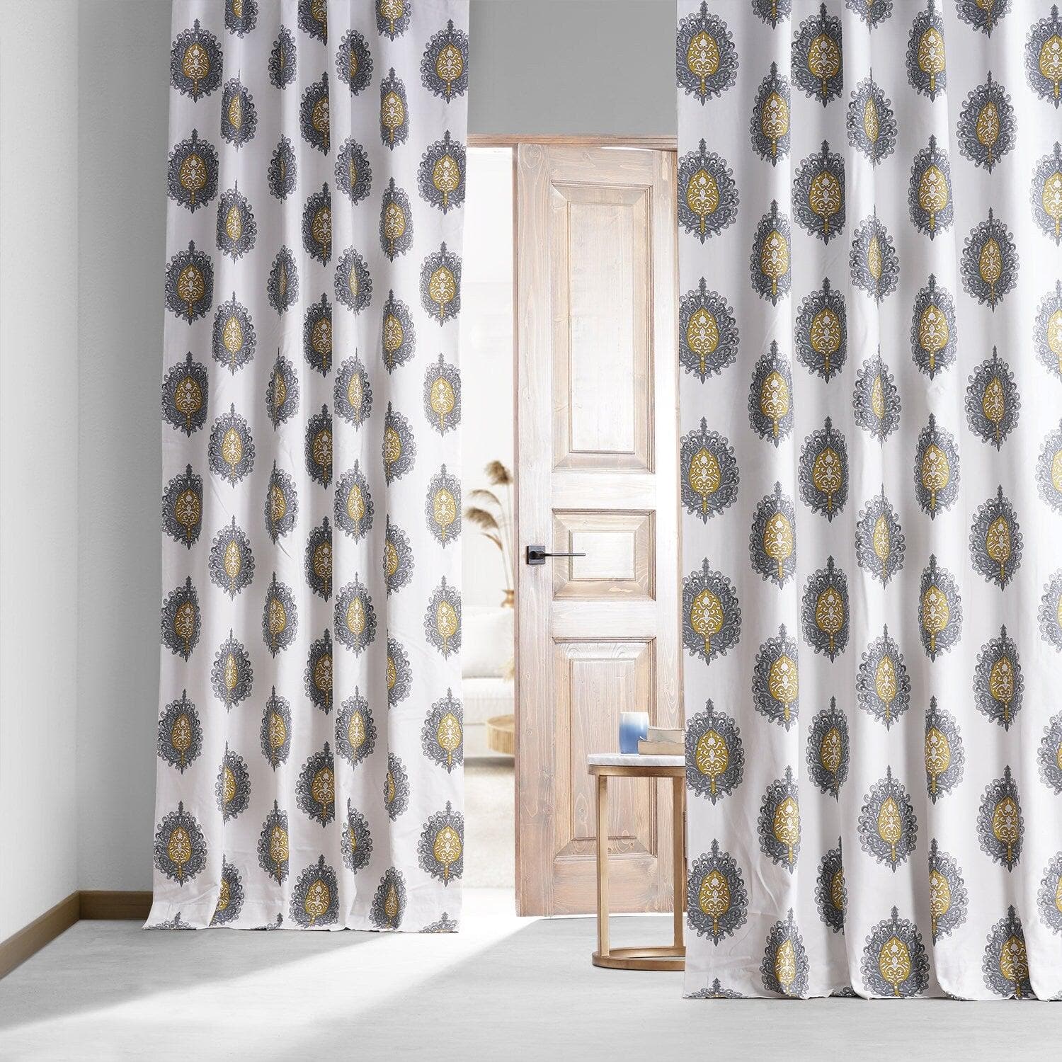 Mayan Teal Printed Cotton Hotel Blackout Curtain