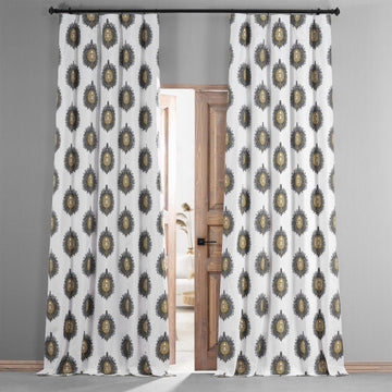 Mayan Gold Emblem Printed Cotton Hotel Blackout Curtain