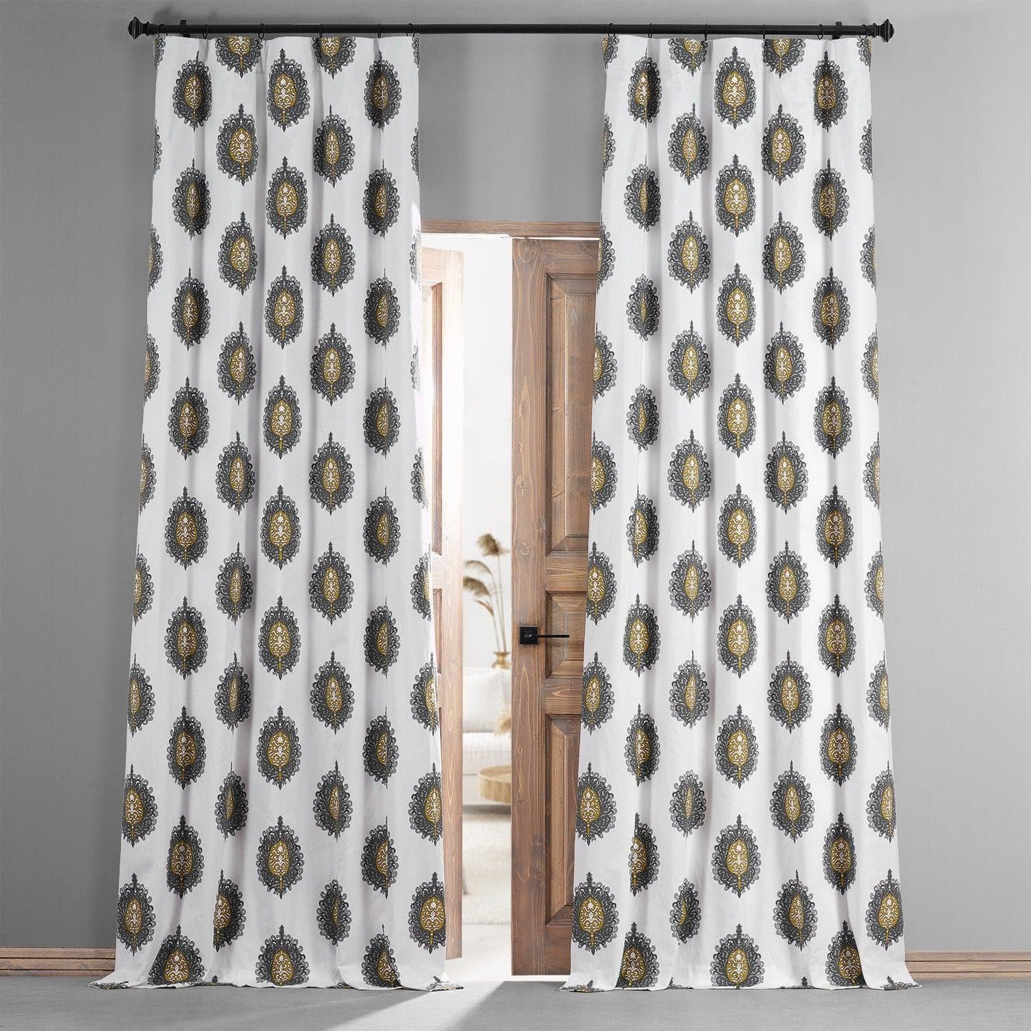 Mayan Teal Printed Cotton Hotel Blackout Curtain