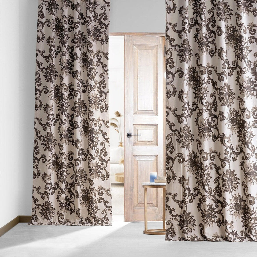 Indonesian Brown Printed Cotton Hotel Blackout Curtain