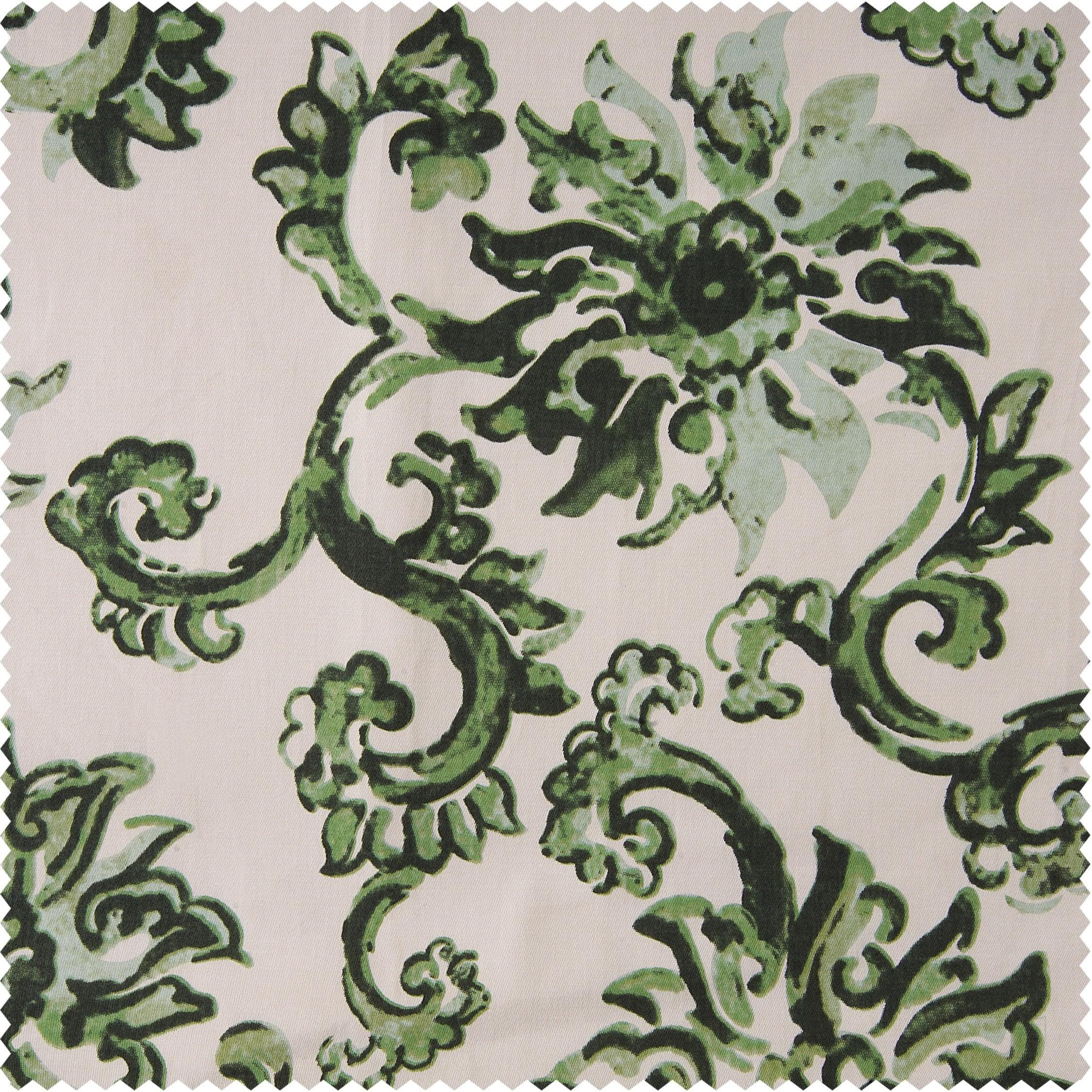 Indonesian Green Floral Printed Cotton Hotel Blackout Swatch