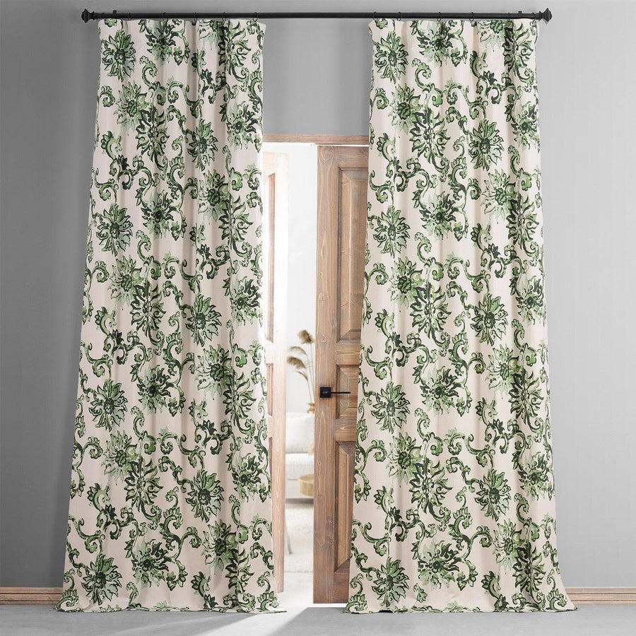 Indonesian Green Printed Cotton Hotel Blackout Curtain