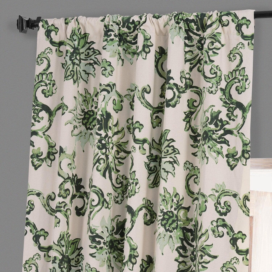 Indonesian Green Printed Cotton Hotel Blackout Curtain