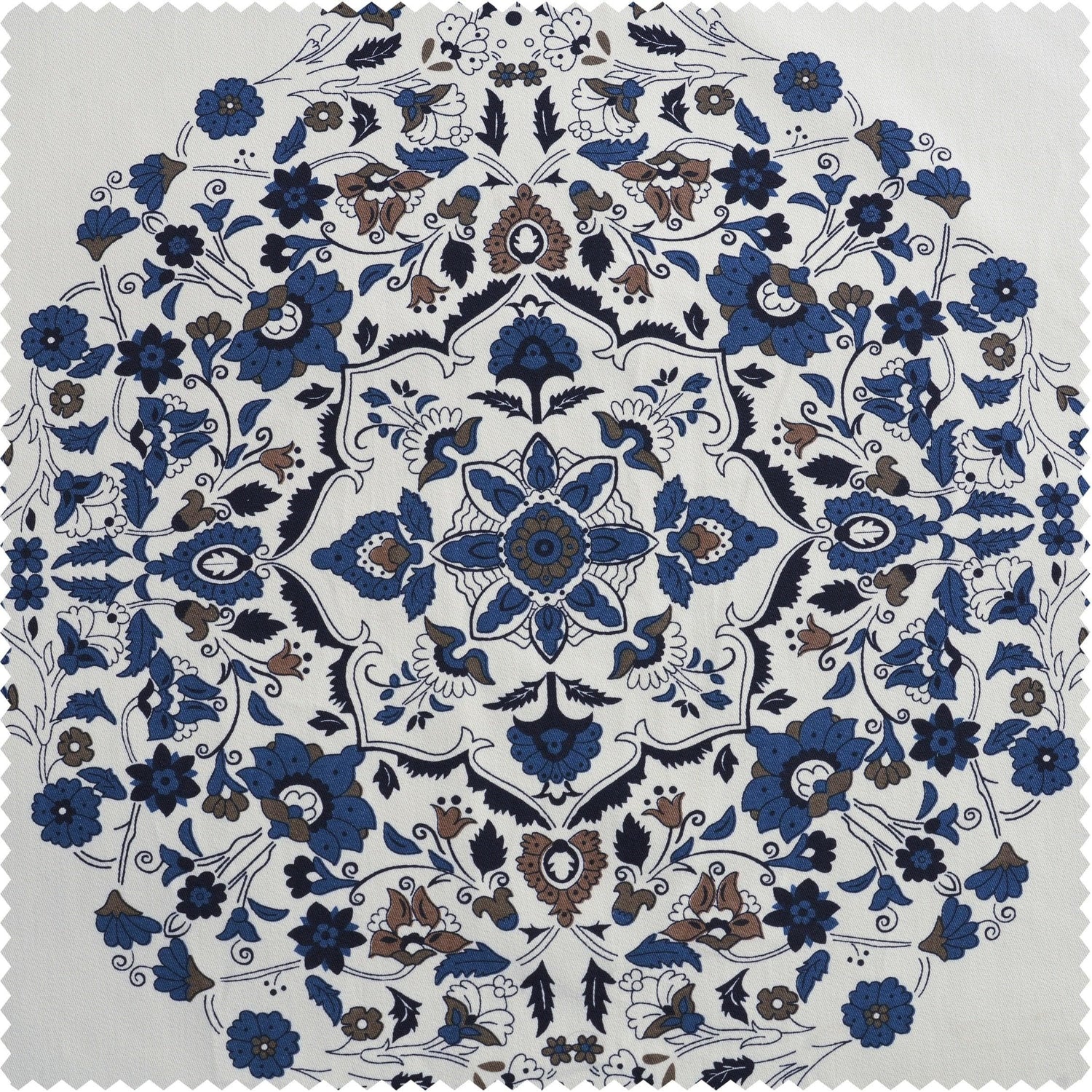 Kerala Blue Printed Cotton Hotel Blackout Swatch - HalfPriceDrapes.com
