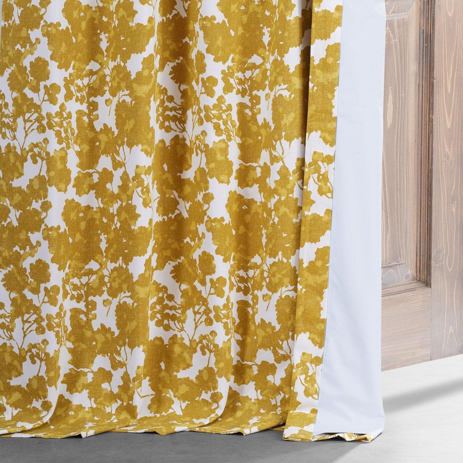 Fleur Gold Printed Cotton Hotel Blackout Curtain