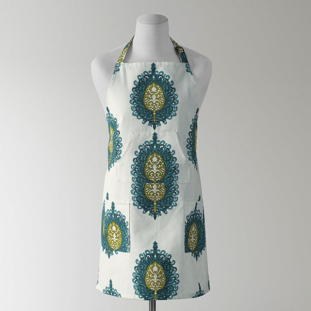Mayan Teal Printed Cotton Apron - HalfPriceDrapes.com