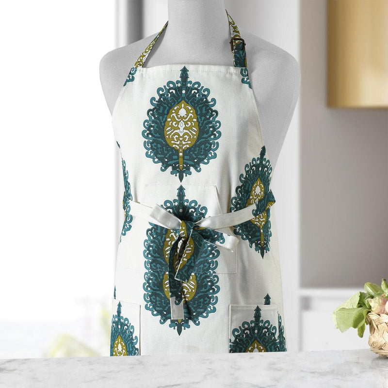 Mayan Teal Printed Cotton Apron - HalfPriceDrapes.com