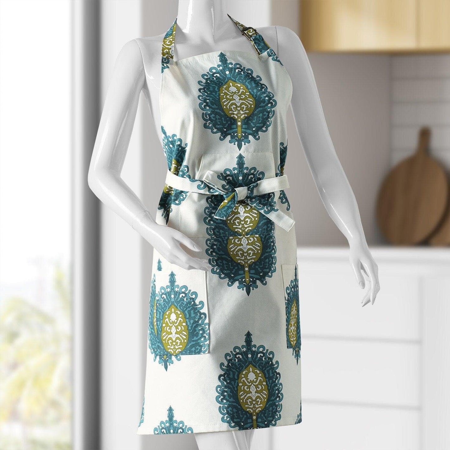 Mayan Teal Printed Cotton Apron - HalfPriceDrapes.com