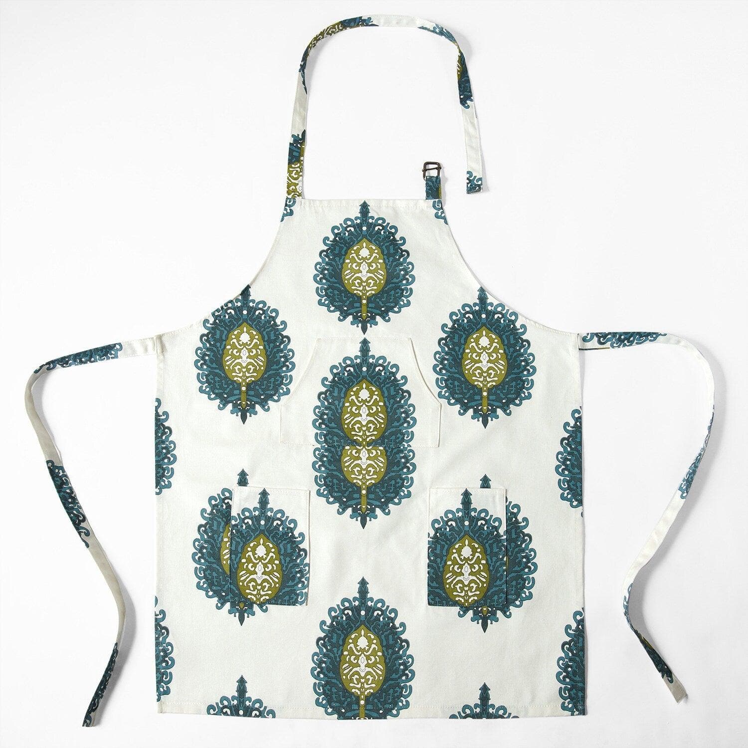 Mayan Teal Printed Cotton Apron - HalfPriceDrapes.com