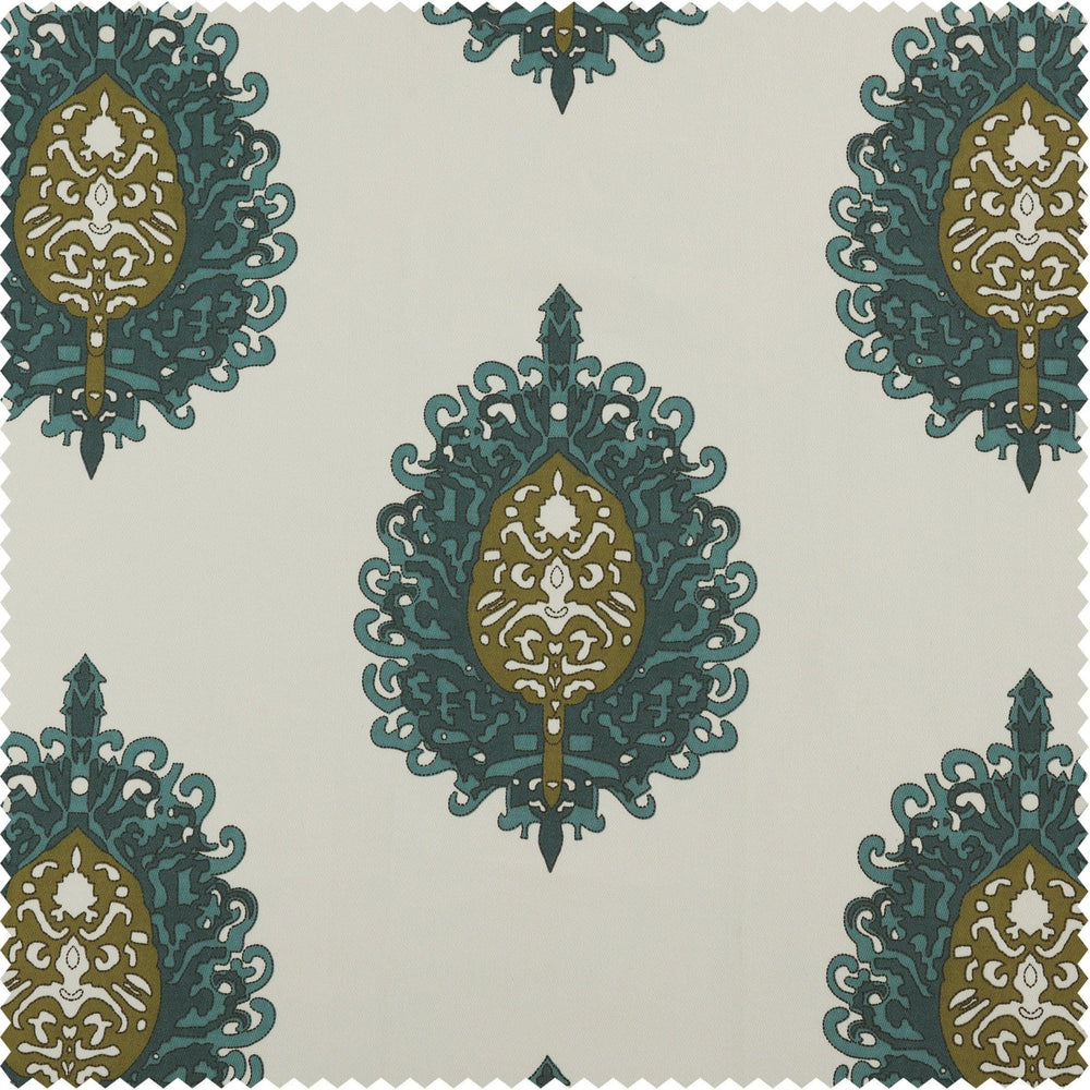 Mayan Teal Printed Cotton Swatch - HalfPriceDrapes.com